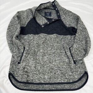 Abercrombie & Fitch Fleece Pullover Women’s M Gray Snap Neck Quilted Trim Sherpa